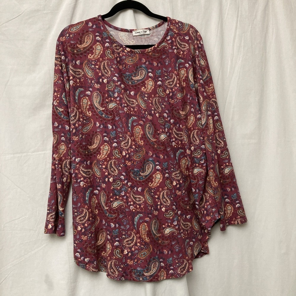 Cream N Sugar Women's Merlot‎ Multicolor Paisley Long Sleeve Top - SZ XL